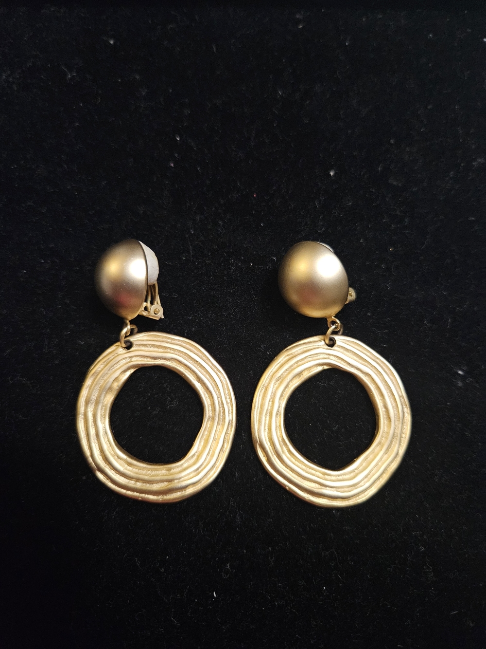 Norma Jean- Gold Textured Hoop Drop Clip-On Earrings - Women Jewelry